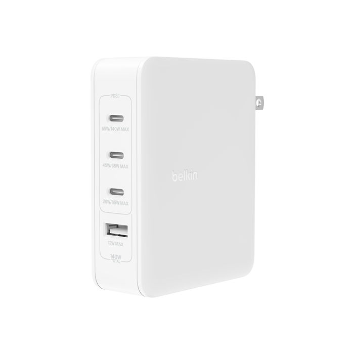 Bộ Sạc Nhanh Belkin 140W Gan Boost Charge Rockstar Triple Usb - C And Usb - A Màu Trắng