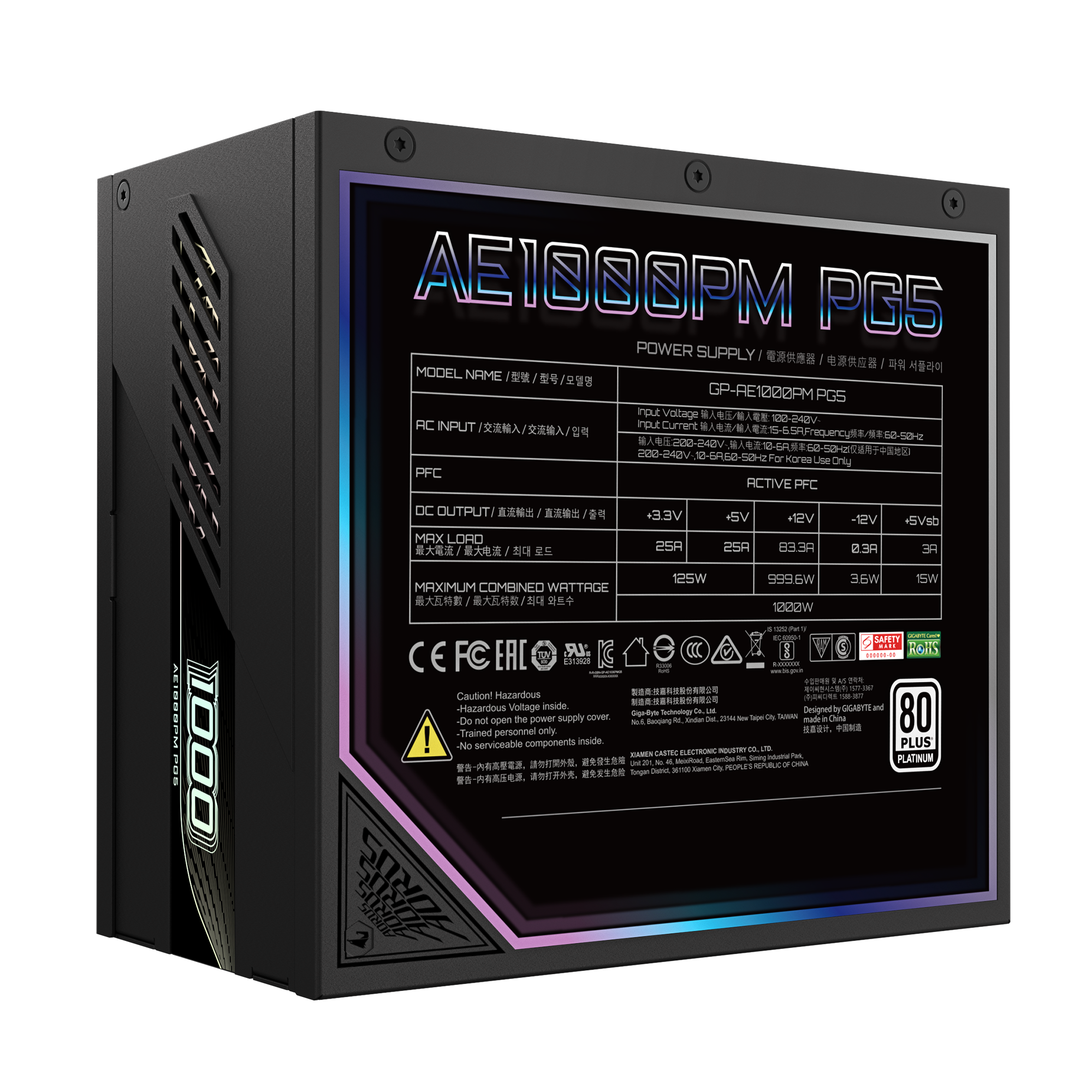  Nguồn máy tính GIGABYTE AORUS ELITE P1000W PCIe 5.0 - 80 Plus Platinum - Full Modular (1000W) 