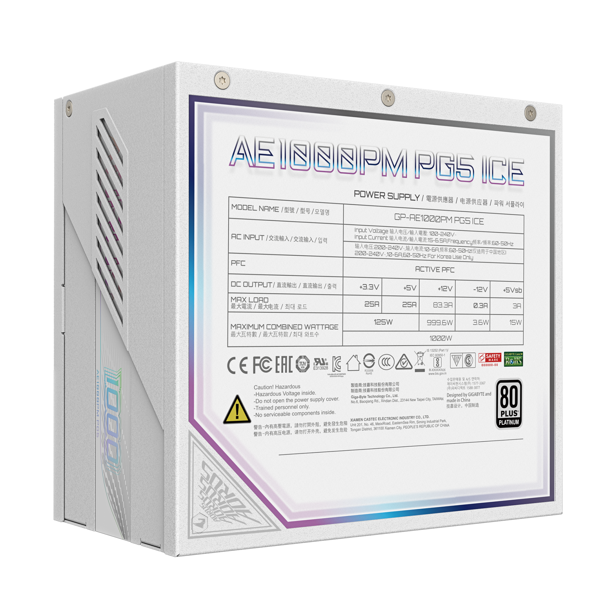  Nguồn máy tính GIGABYTE AORUS ELITE P1000W PCIe 5.0 ICE - 80 Plus Platinum - Full Modular (1000W) 