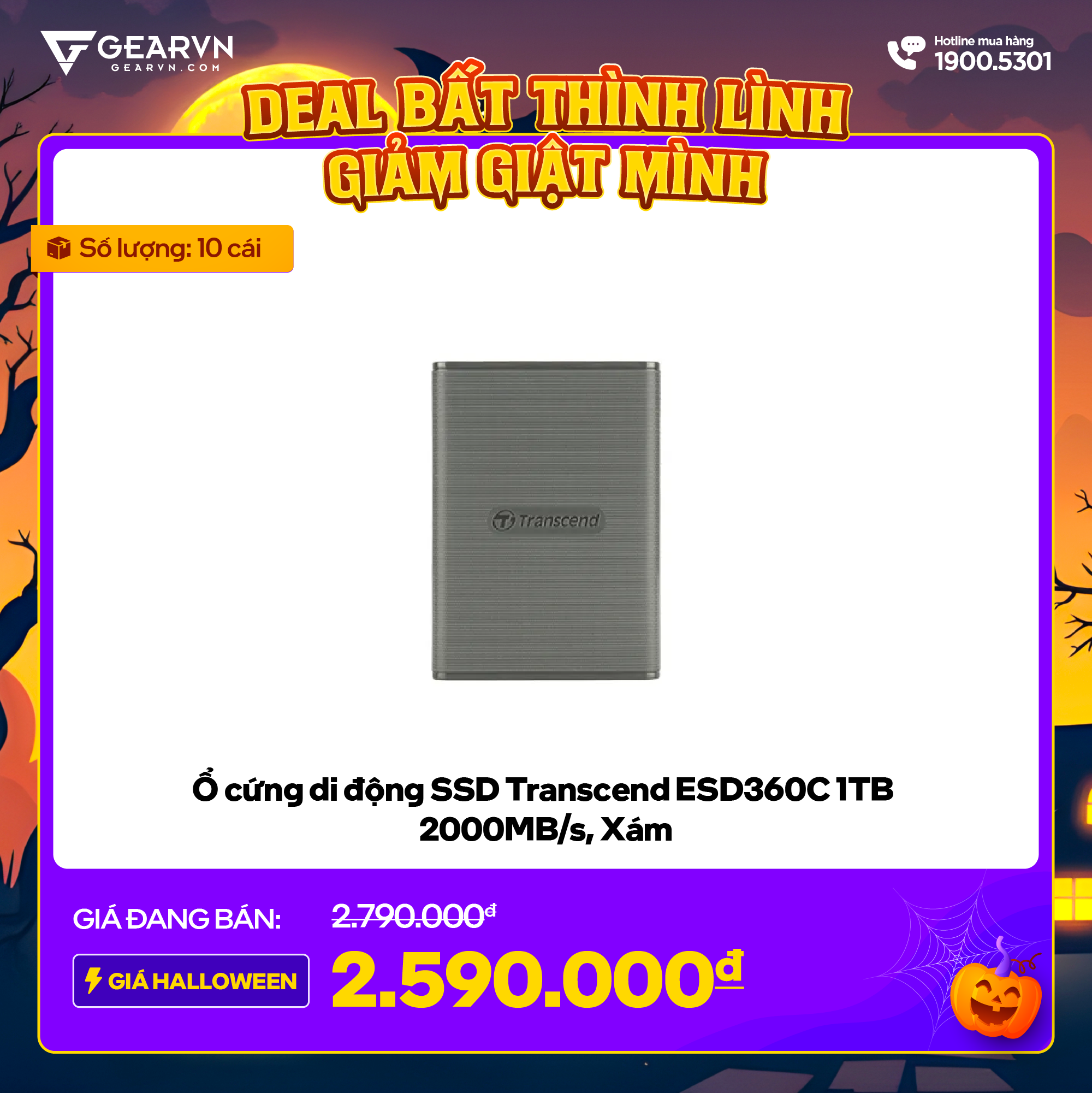 Ổ Cứng Di Động Ssd Transcend Esd360C 1Tb, 2000Mb/S, Xám