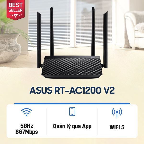  Bộ định tuyến WiFi 5 ASUS RT-AC1200 V2 Chuẩn AC1200 