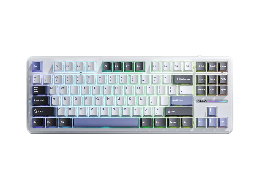 Bàn Phím Aula F87 Tm (Đen + Trắng + Xanh Dương /Grey Wood V3 Switch)