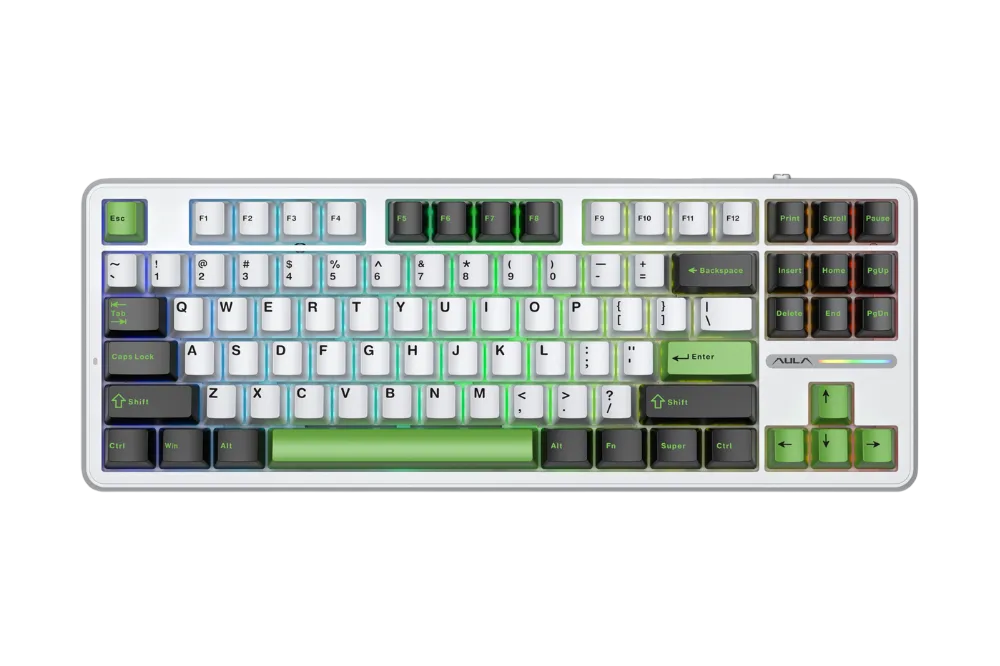 Bàn phím AULA F87 TM (Đen + Trắng + Xanh Lá /Grey Wood V4 Switch) F8734