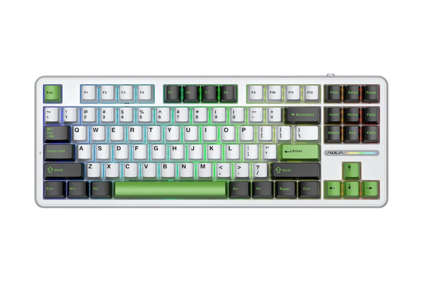 Bàn phím AULA F87 TM (Đen + Trắng + Xanh Lá /Grey Wood V4 Switch)