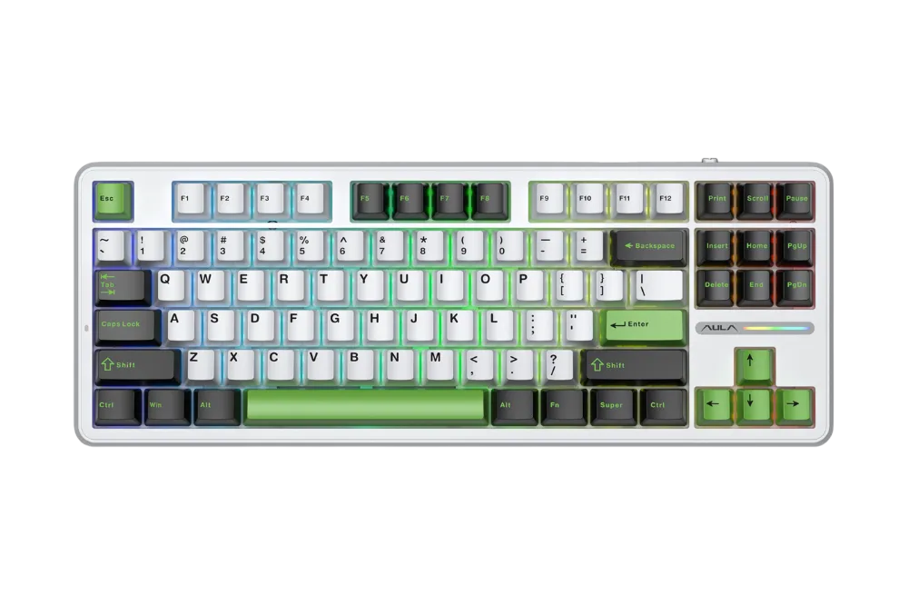 Bàn Phím Aula F87 Tm (Đen + Trắng + Xanh Lá /Grey Wood V3 Switch)