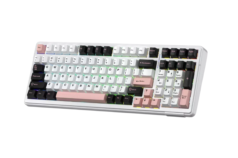Bàn phím AULA F99 (Đen + Trắng + Hồng/ Grey Wood V3 switch)