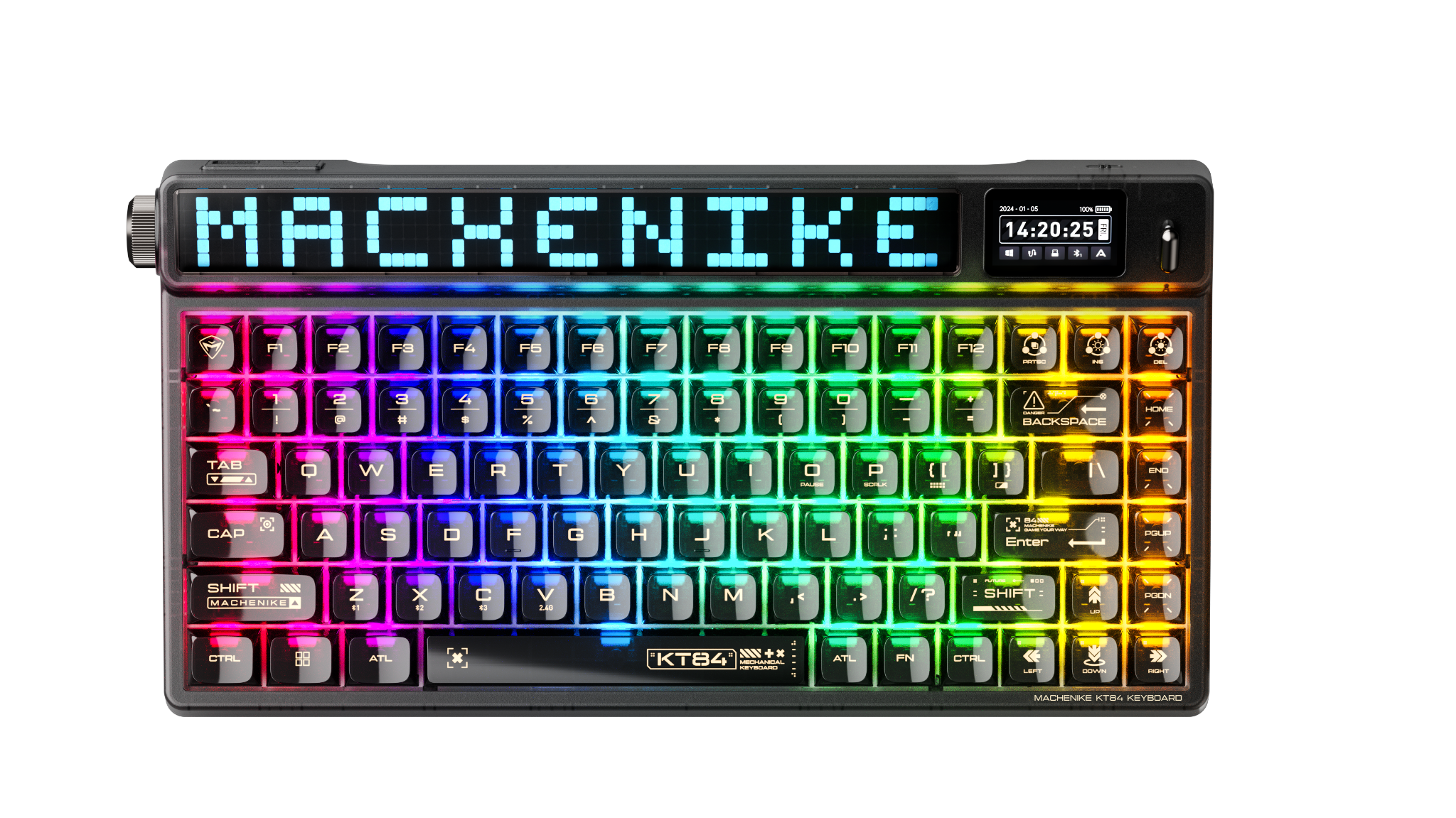Bàn Phím Machenike Kt84 - B84W Black Smart Screen Tri - Mode Gateron North Pole 2.0 Yellow Switch