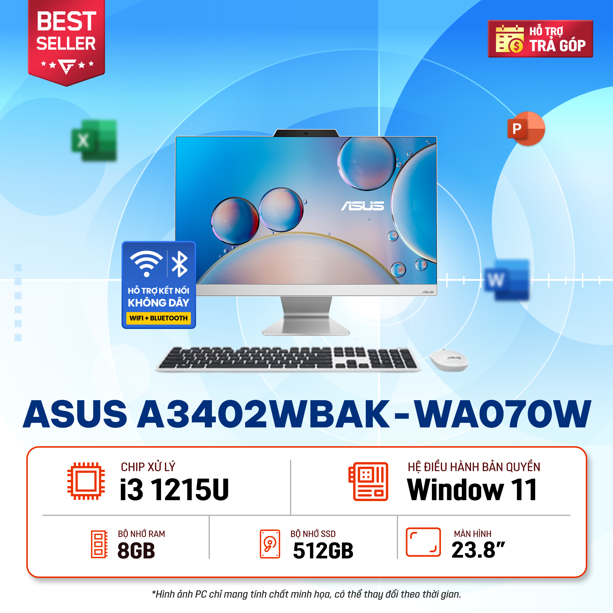 Máy Tính Để Bàn All In One Văn Phòng Asus A3402Wbak - Wa070W