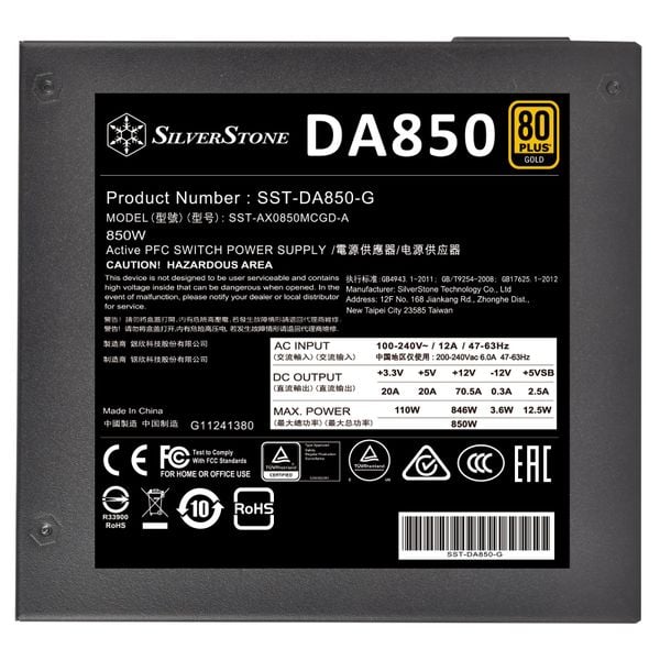  Nguồn máy tính SilverStone DA850 - 80 Plus Gold - Full Modular (850W) (SST-DA850-G) 