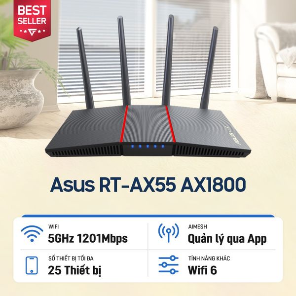  Bộ định tuyến Wifi 6 Asus RT-AX55 chuẩn AX1800 