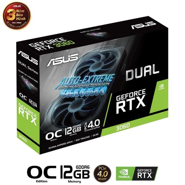  Card màn hình ASUS Dual GeForce RTX 3060 OC Edition 12GB V2 (DUAL-RTX3060-O12G-V2) 