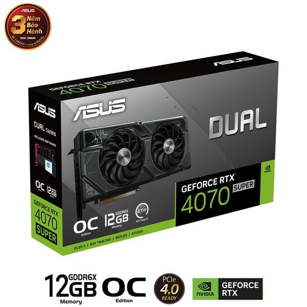  Card màn hình ASUS Dual GeForce RTX 4070 SUPER OC Edition 12GB GDDR6X (DUAL-RTX4070S-O12G) 