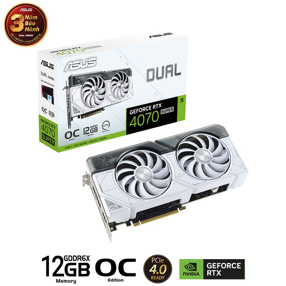 Card Màn Hình Asus Dual Geforce Rtx 4070 Super White Oc Edition 12Gb Gddr6X
