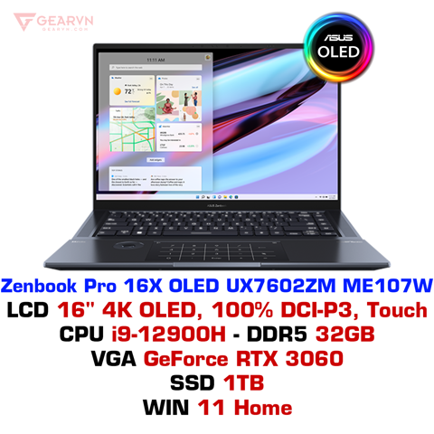  Laptop ASUS Zenbook Pro 16X OLED UX7602ZM ME107W 