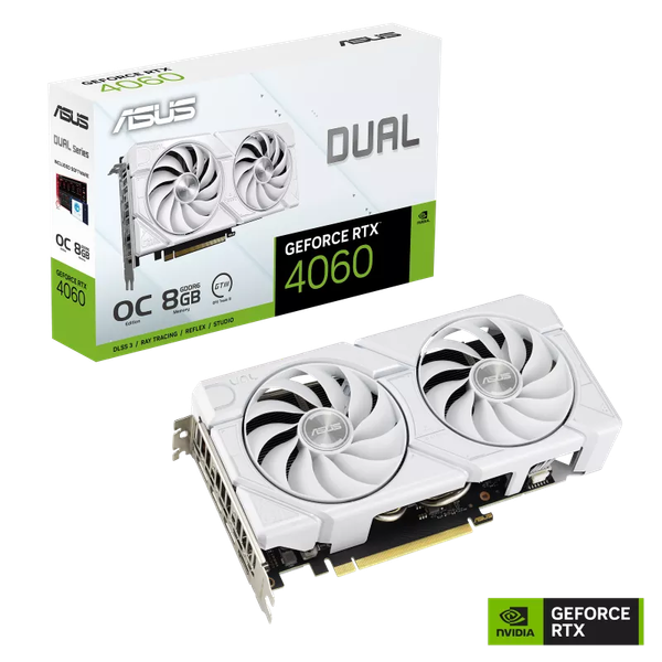 Card màn hình ASUS Dual GeForce RTX 4060 EVO White OC Edition 8GB GDDR6 (DUAL-RTX4060-O8G-EVO-WHITE)