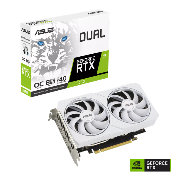  Card màn hình ASUS Dual GeForce RTX 3060 OC White Edition 8GB GDDR6 (DUAL-RTX3060-O8G-WHITE) 