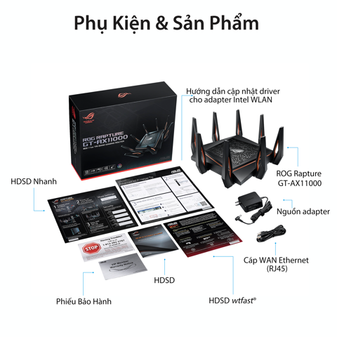  Bộ định tuyến WiFi 6 ROG Rapture GT-AX11000 Chuẩn AX11000 - Router WiFi có thể mở rộng 