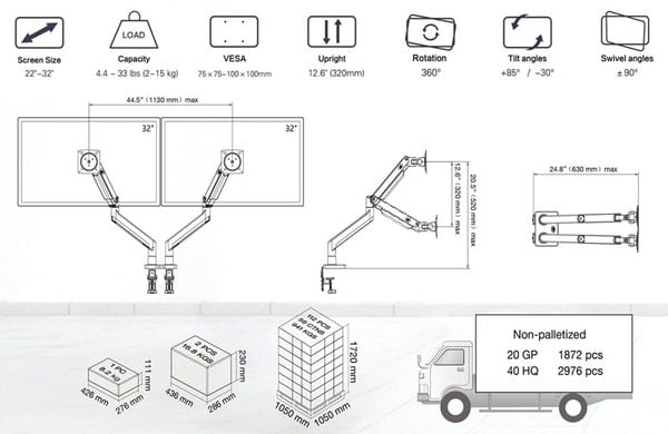  Giá treo màn hình máy tính North Bayou Dual Monitor NB-G32 