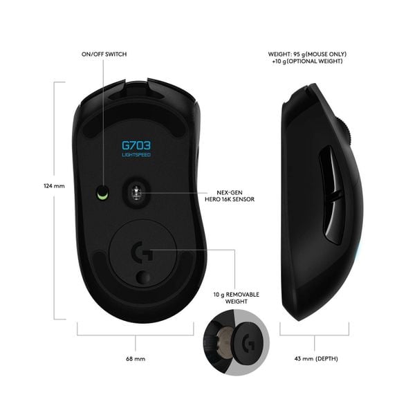  Chuột Logitech G703 HERO Lightspeed Wireless 