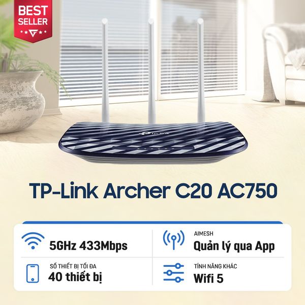 Router TP-Link Archer C20 Wireless, chuẩn AC750