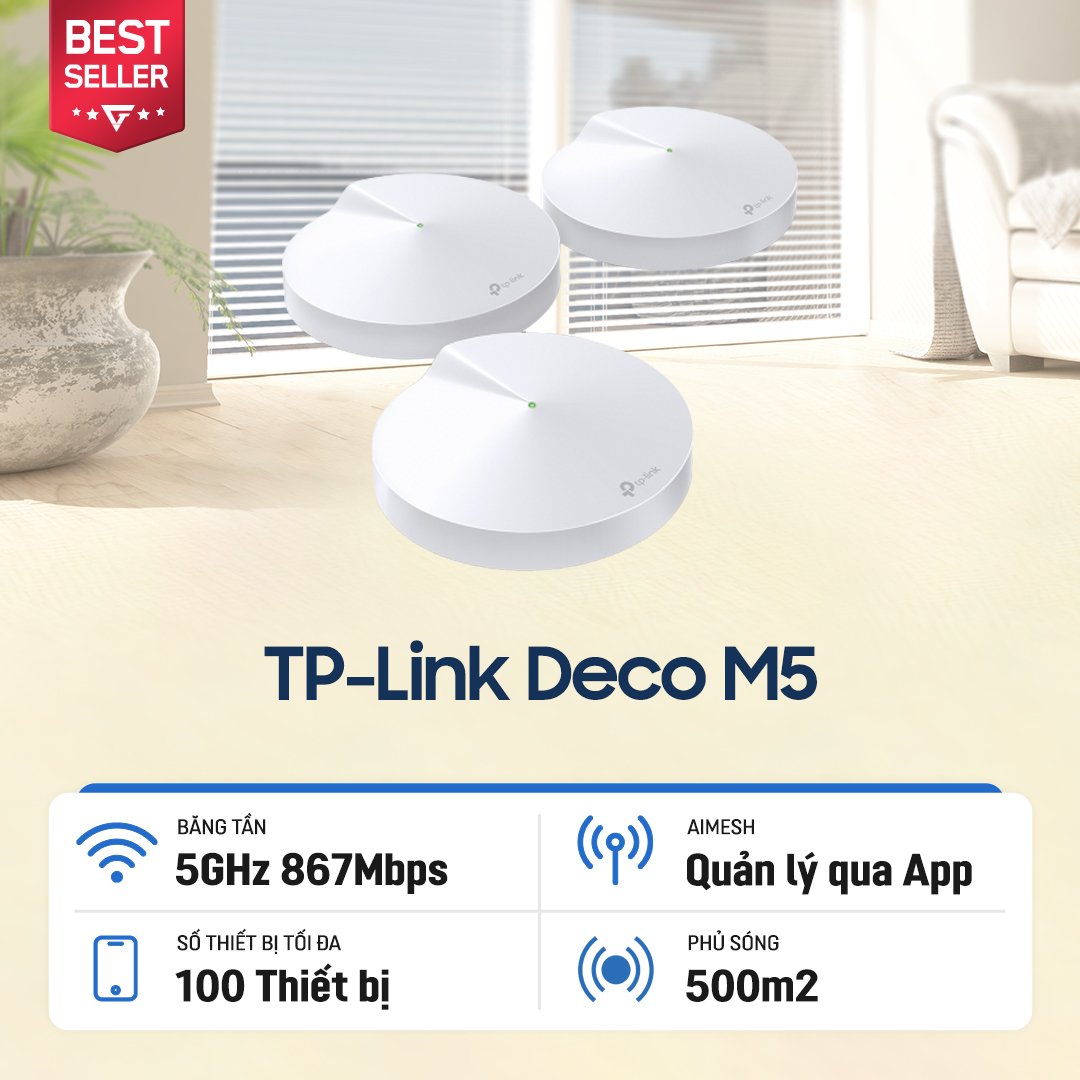 Thiết bị định tuyến Router TP-Link Wi-Fi Mesh AC1300 Deco M5 ( 3 Pack )