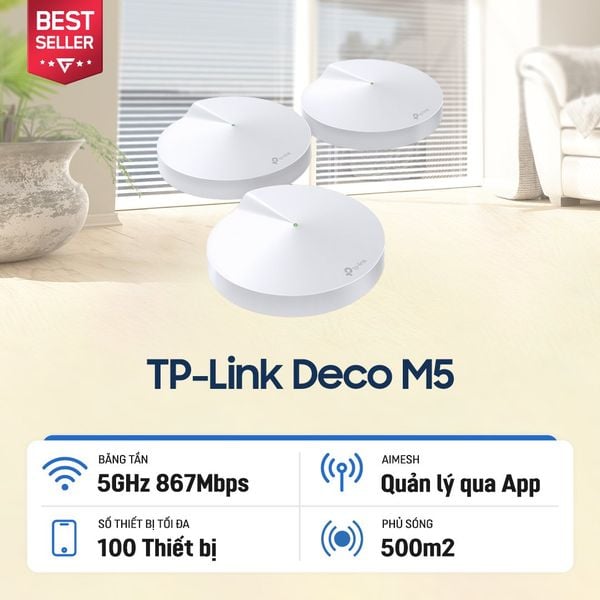 Bộ định tuyến MESH WiFi 5 TP-Link Deco M5 (3 Pack) chuẩn AC1300