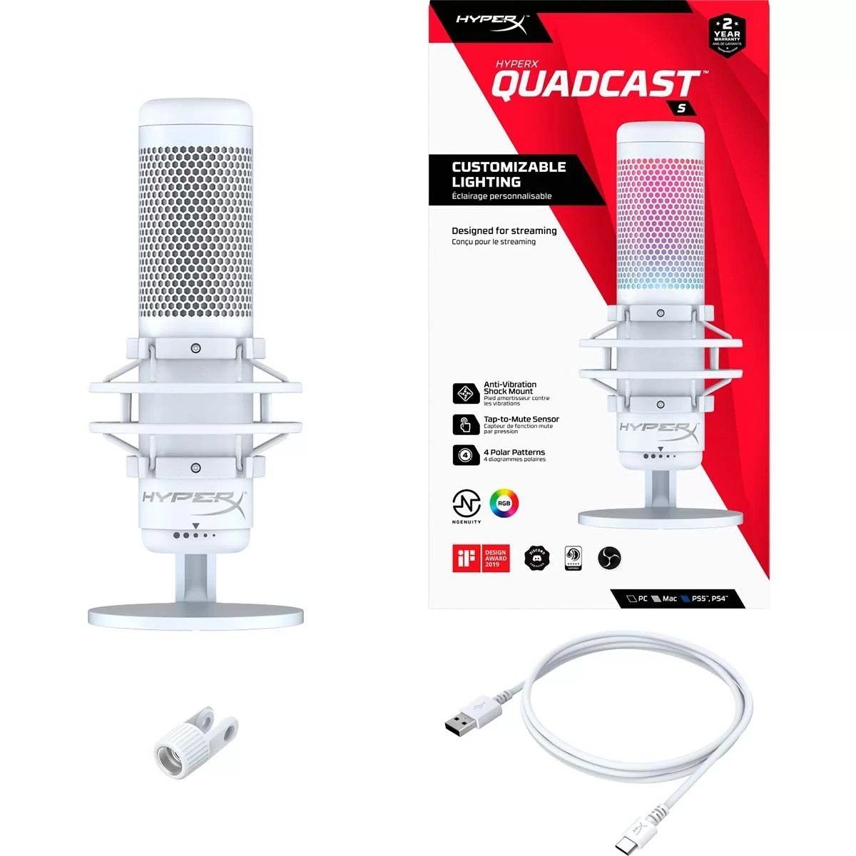 メルカリで希少な白】HyperX QuadCast S(White)【マイク】 - PC周辺機器