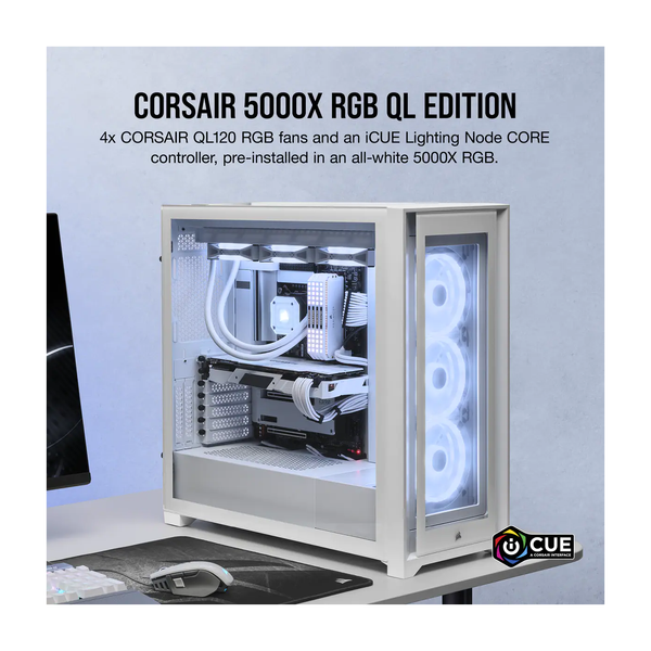  Vỏ máy tính Corsair iCUE 5000X RGB QL TG White (CC-9011233-WW) 