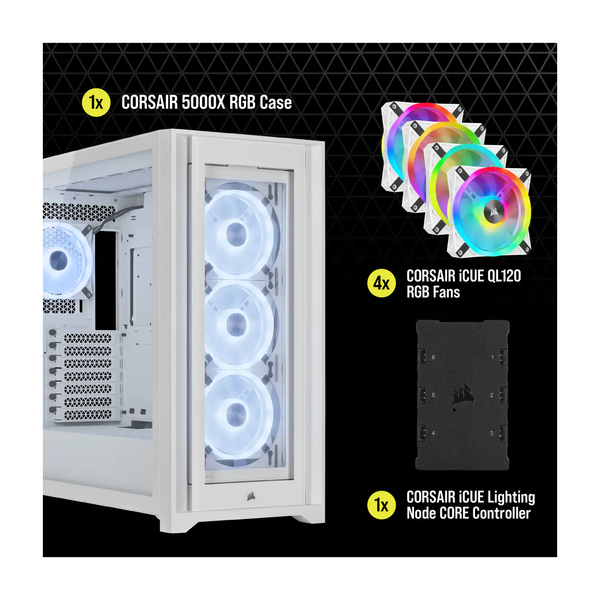  Vỏ máy tính Corsair iCUE 5000X RGB QL TG White (CC-9011233-WW) 