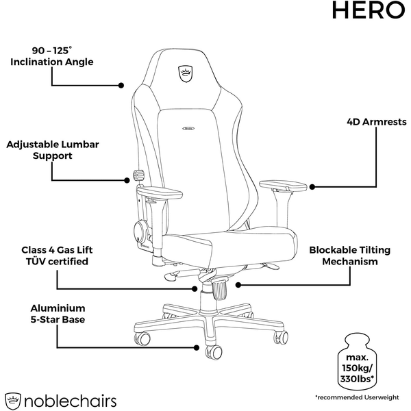  Ghế Gaming Noble Chair - Hero Series Black/ Blue 