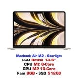  Macbook Air M2 10GPU 8GB 512GB - Starlight 