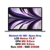  Macbook Air M2 8GPU 8GB 256GB - Space Gray 