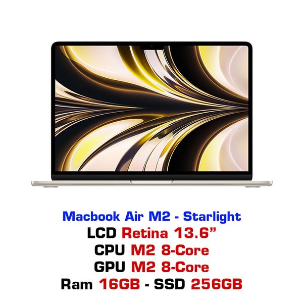  Macbook Air M2 8GPU 16GB 256GB - Starlight 