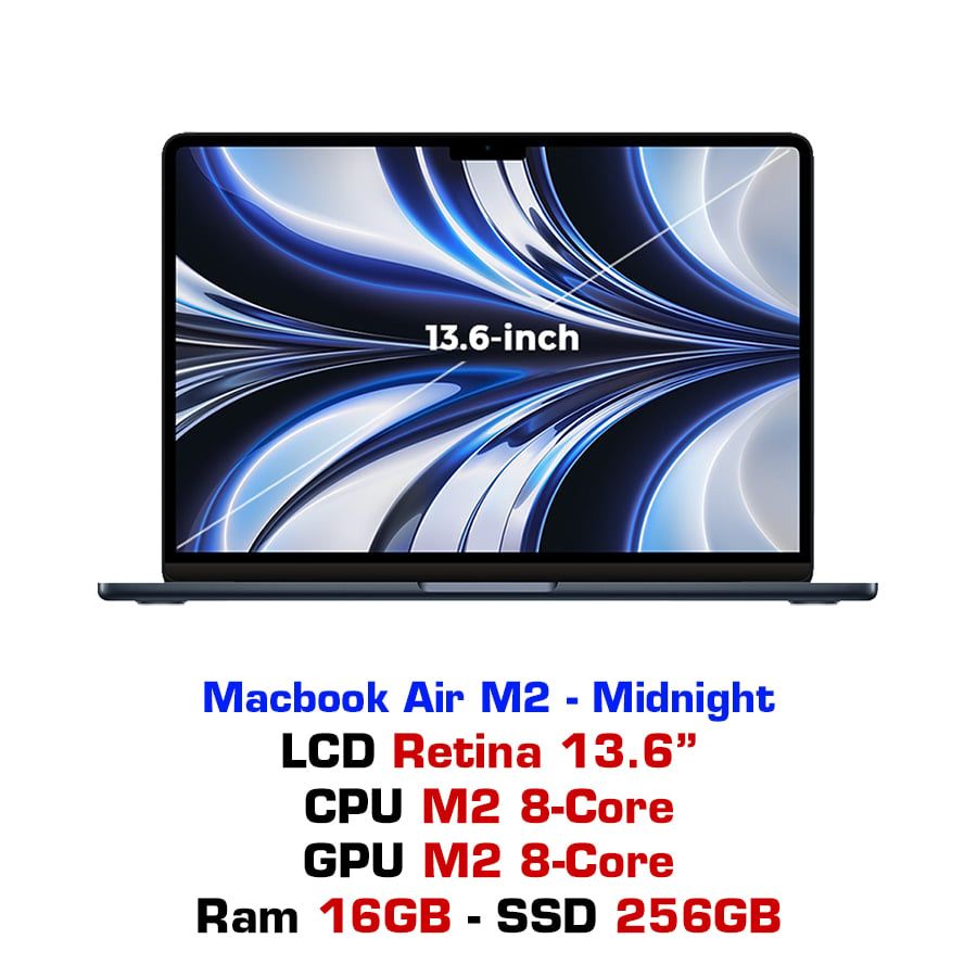 Macbook Air M2 8GPU 16GB 256GB - Midnight chính hãng – GEARVN.COM