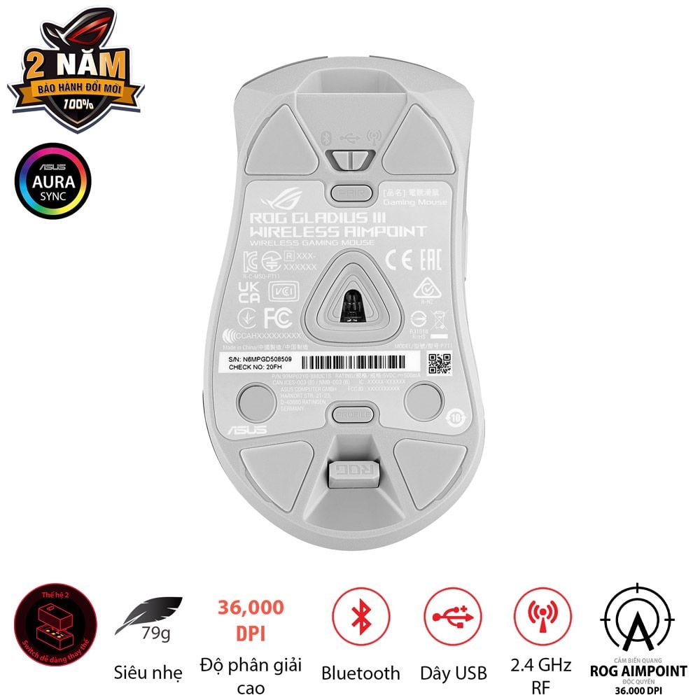 Chuột Asus Rog Gladius III Wireless Aimpoint White – GEARVN.COM