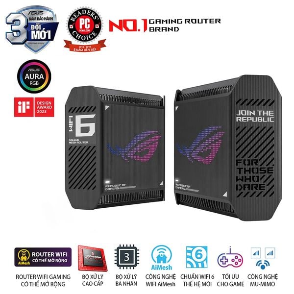 Bộ định tuyến Mesh Wi-Fi 6 Ba Băng Tần Chuẩn AX11000 ASUS ROG Rapture GT6 (B-2-PK)