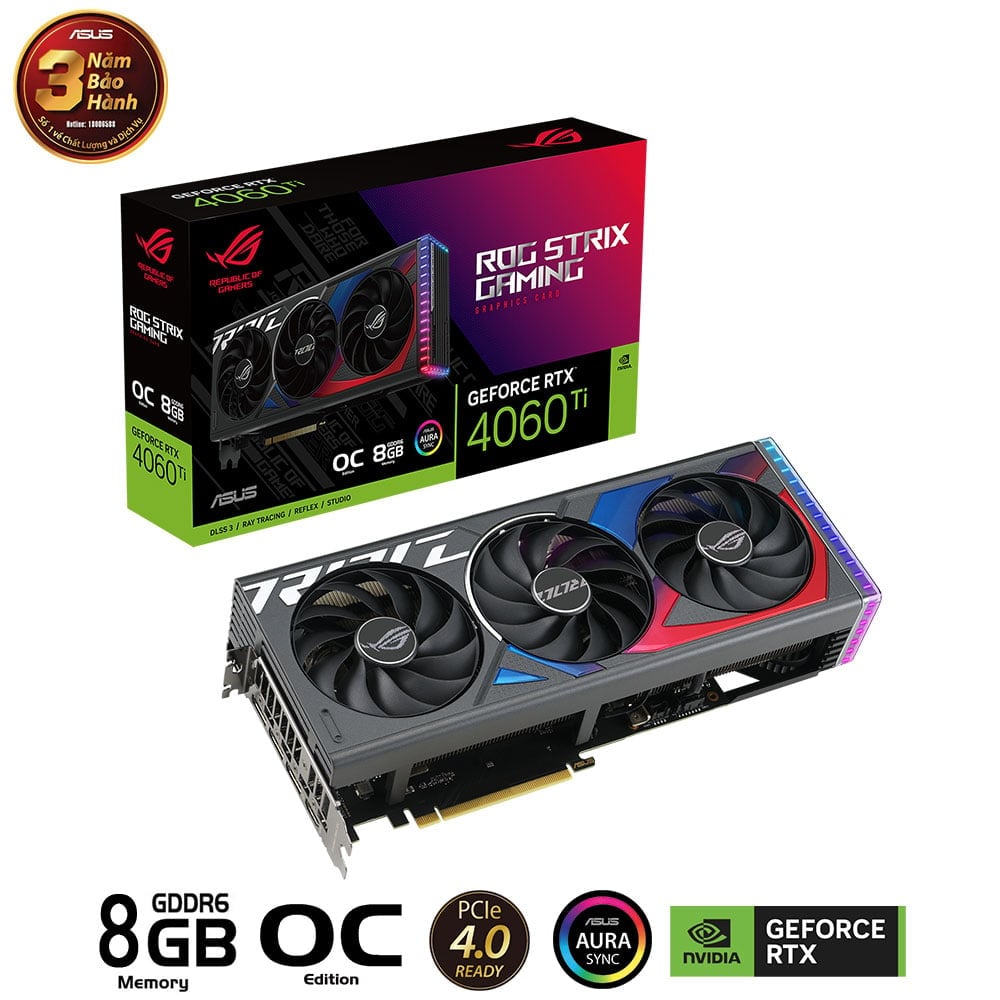 Card màn hình ASUS ROG Strix GeForce RTX 4060 Ti 8GB OC Edition (ROG-STRIX-RTX4060TI-O8G-GAMING)