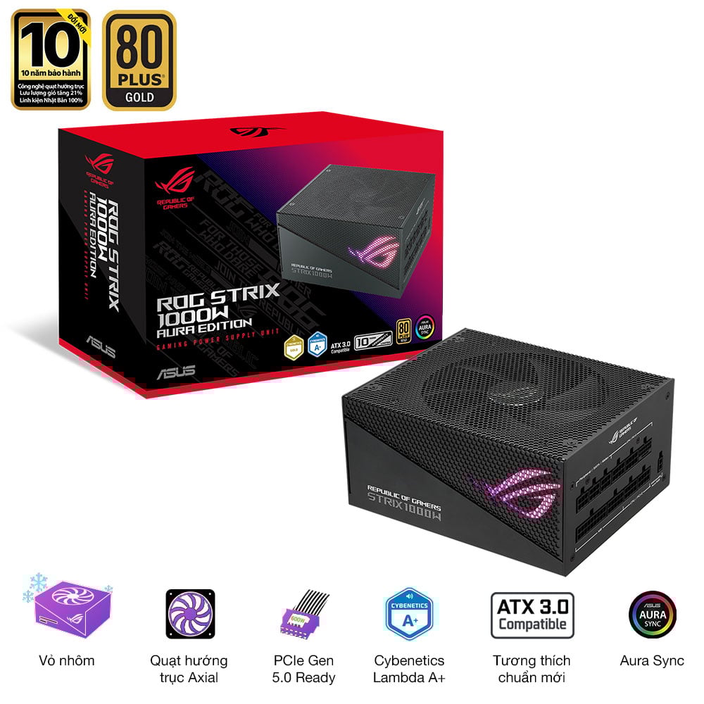 Nguồn máy tính ASUS ROG Strix 1000W AURA Edition - 80 Plus Gold - Full Modular (1000W)