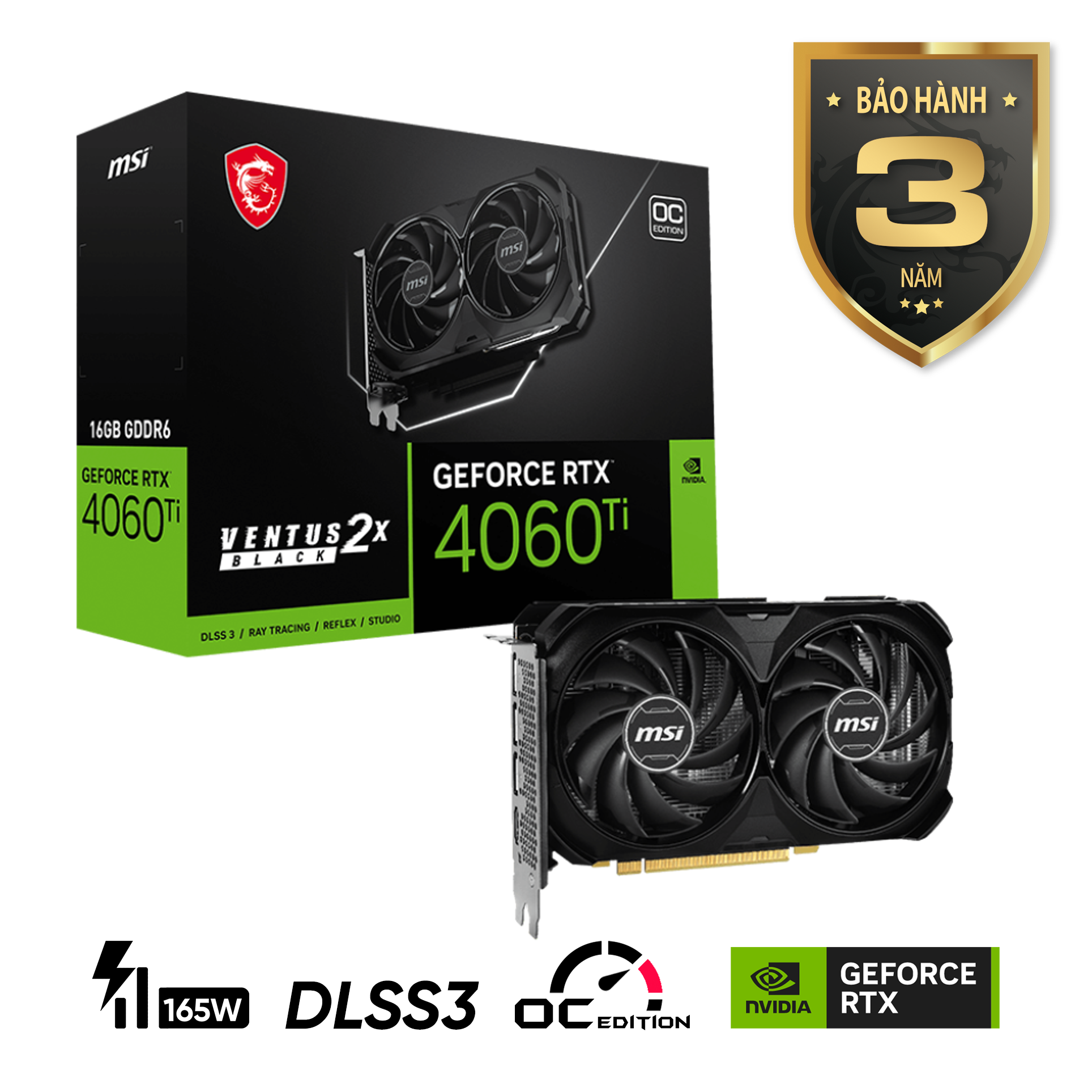 Card Màn Hình Msi Geforce Rtx 4060 Ti Ventus 2X Black 16G Oc