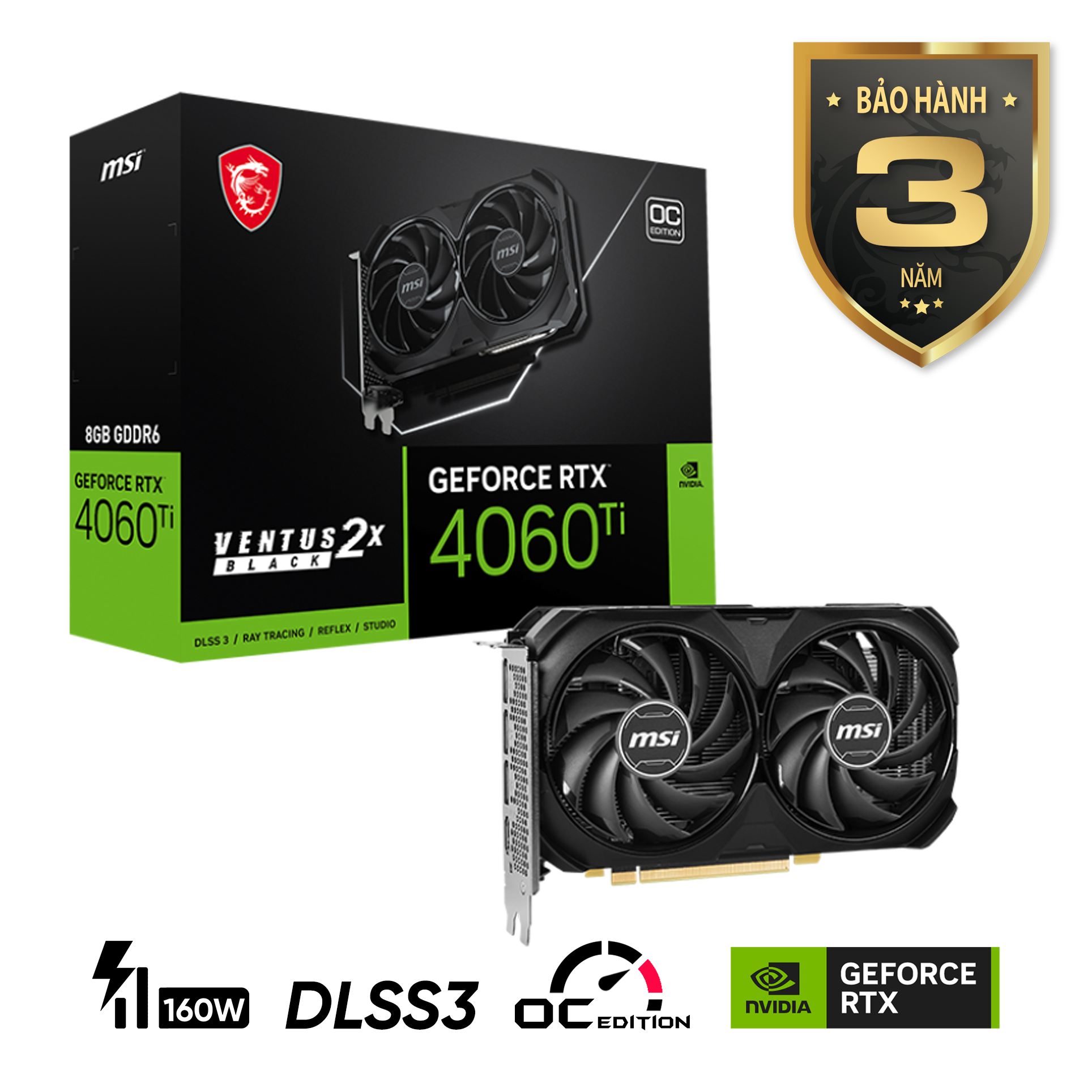 Card màn hình MSI GeForce RTX 4060 Ti VENTUS 2X BLACK 8G OC
