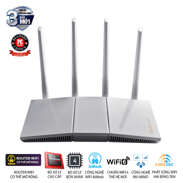 Bộ định tuyến WiFi 6 Asus RT-AX55 (White) Chuẩn AX1800