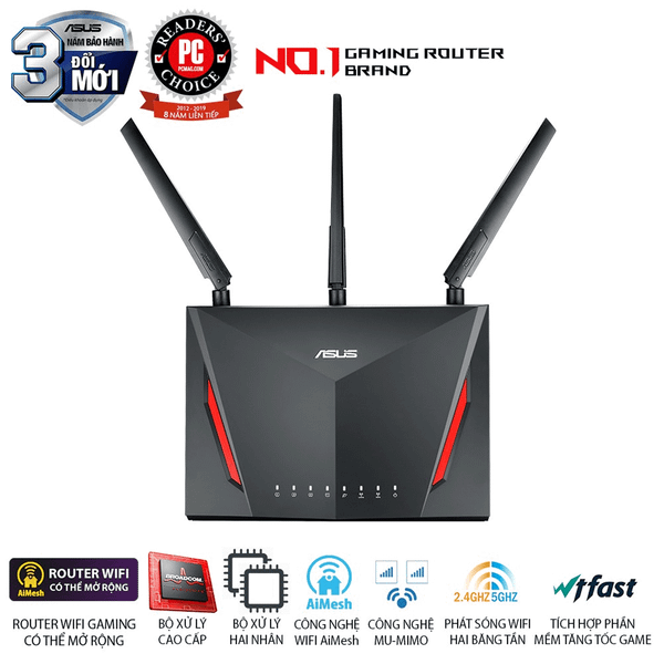 Bộ định tuyến WiFi 5 ASUS RT-AC86U Chuẩn AC2900 - Router WiFi có thể mở rộng