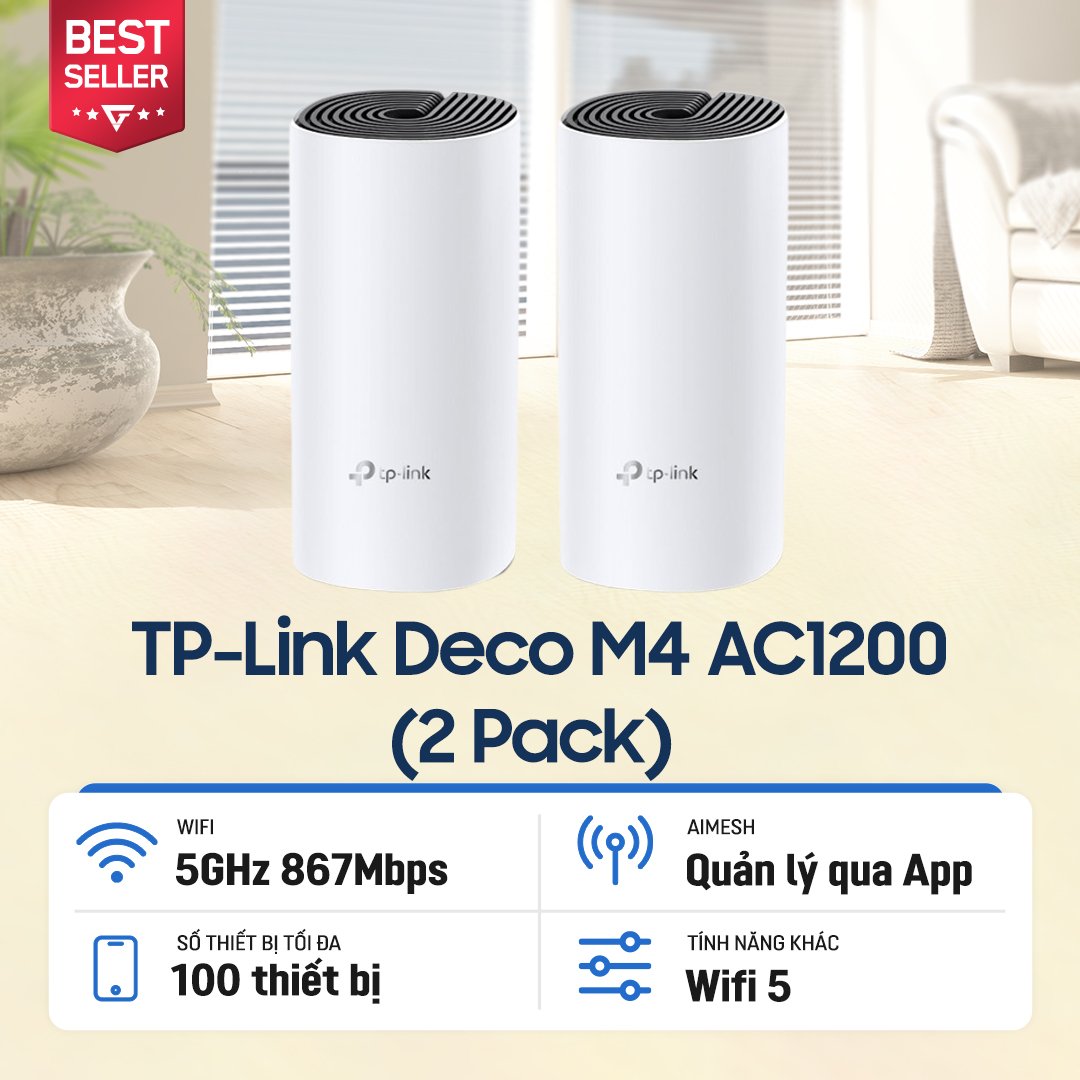 Bộ định tuyến MESH WiFi 5 TP-Link Deco Deco M4 (2pack) chuẩn AC1200