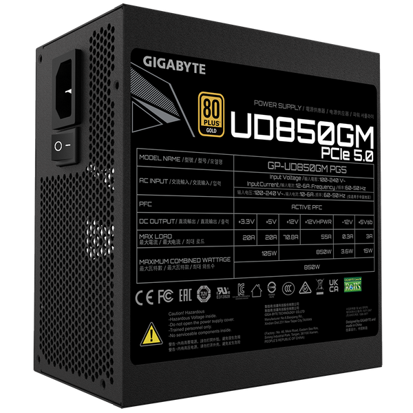  Nguồn máy tính GIGABYTE UD850GM PG5 - 80 Plus Gold - Full Modular (850W) 