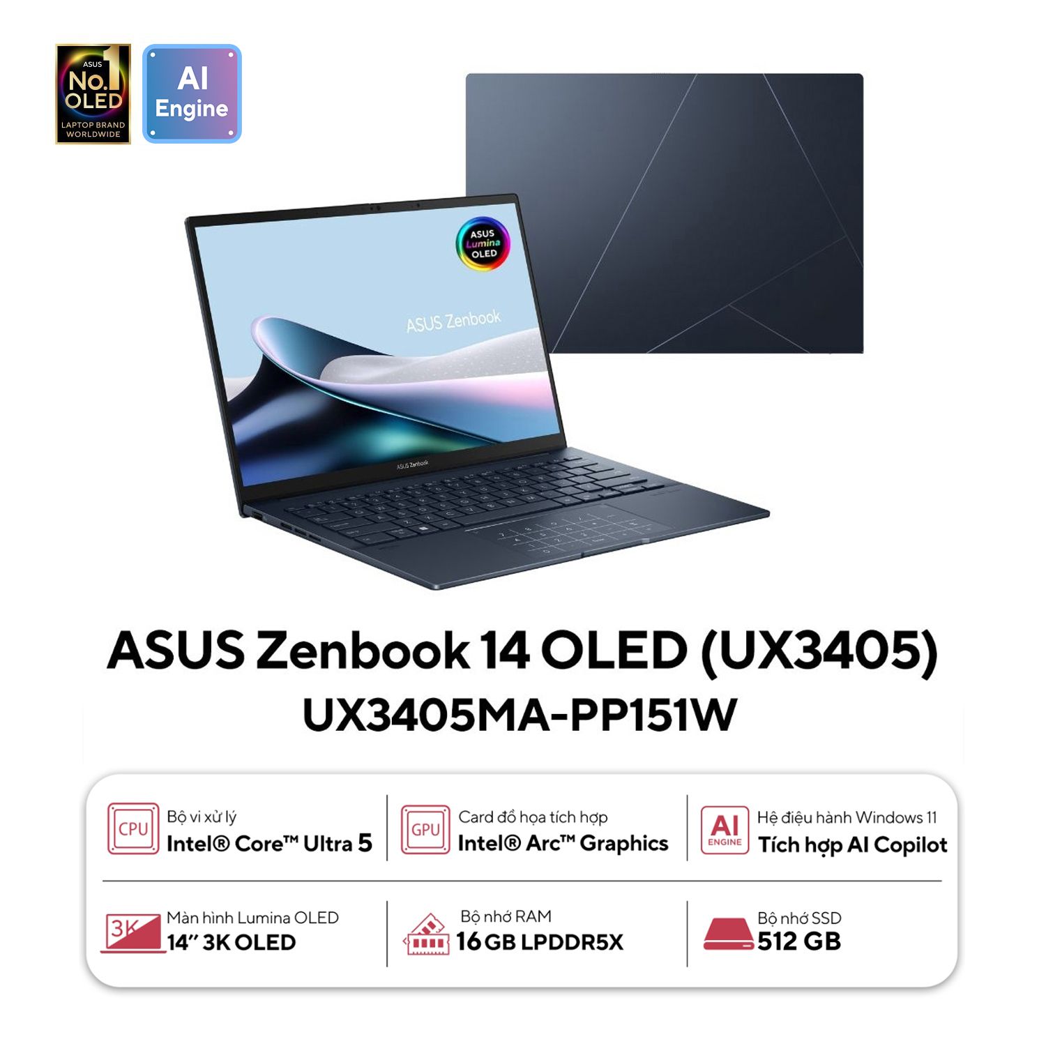 Laptop Asus Zenbook 14 Oled Ux3405Ma - Pp151W