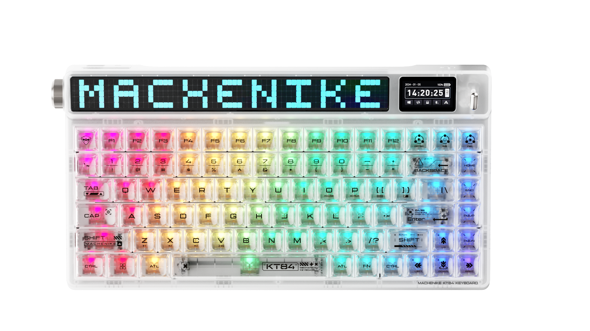 Bàn Phím Machenike Kt84 - B84W White Smart Screen Tri - Mode Gateron North Pole 2.0 Yellow Switch