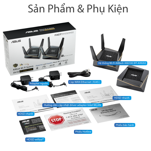  Thiết Bị mạng AiMesh AX6100 WiFi System ( RT-AX92U 2 Pack ) 