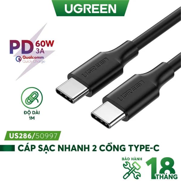 Cáp Ugreen Type-C to Type-C 60W 1M US286 50997