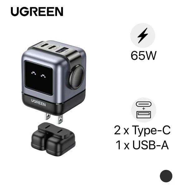 Sạc Nhanh Ugreen Robot Cd361 15570 3 Cổng Usb - C Và Usb - A Gan 65W (Spacegray)