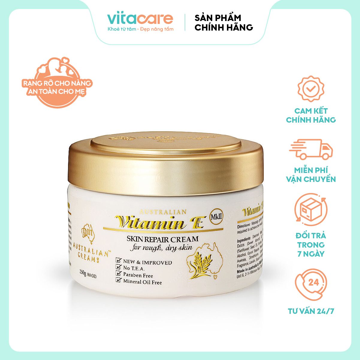  Kem dưỡng chăm sóc và phục hồi da Vitamin E Australian Creams MKII 250g 